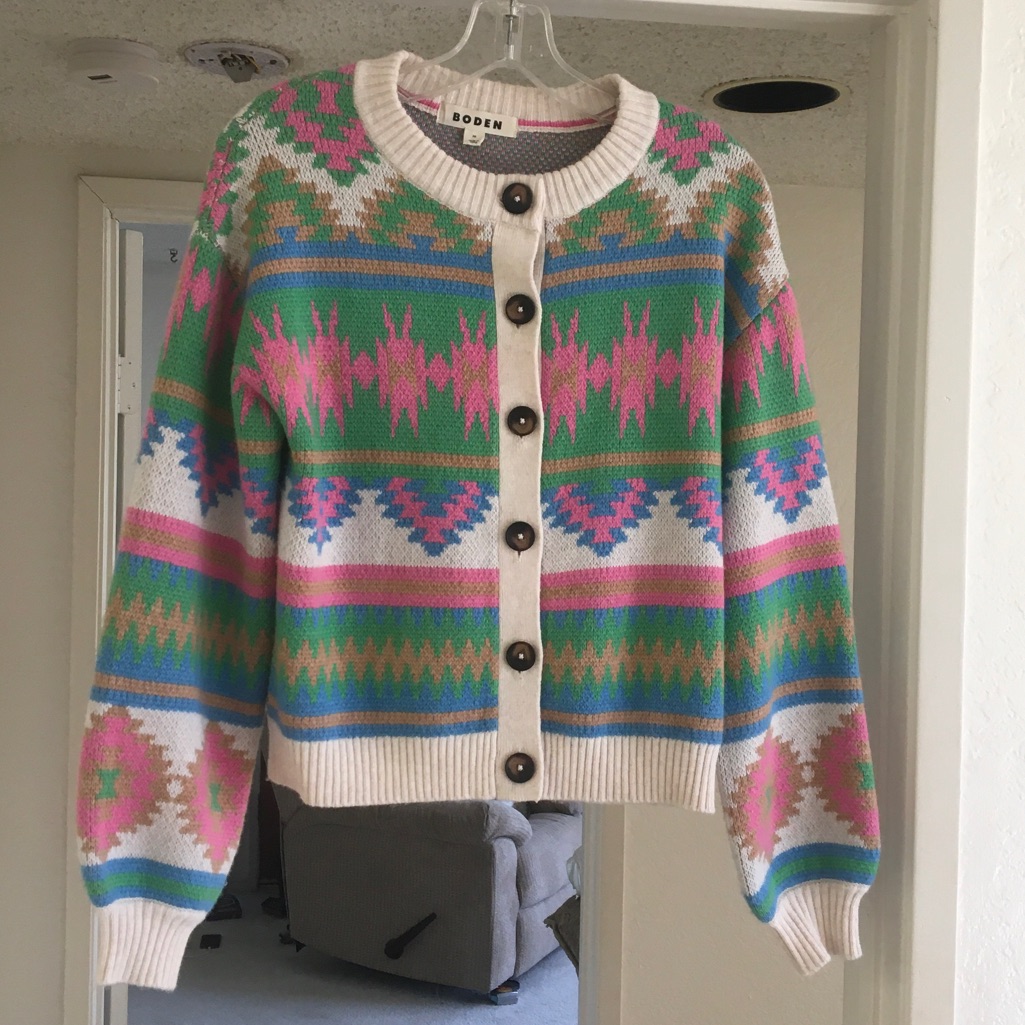 Boden/Multi Color-“Fair Isle” Aztec Print Button Front Cardigan